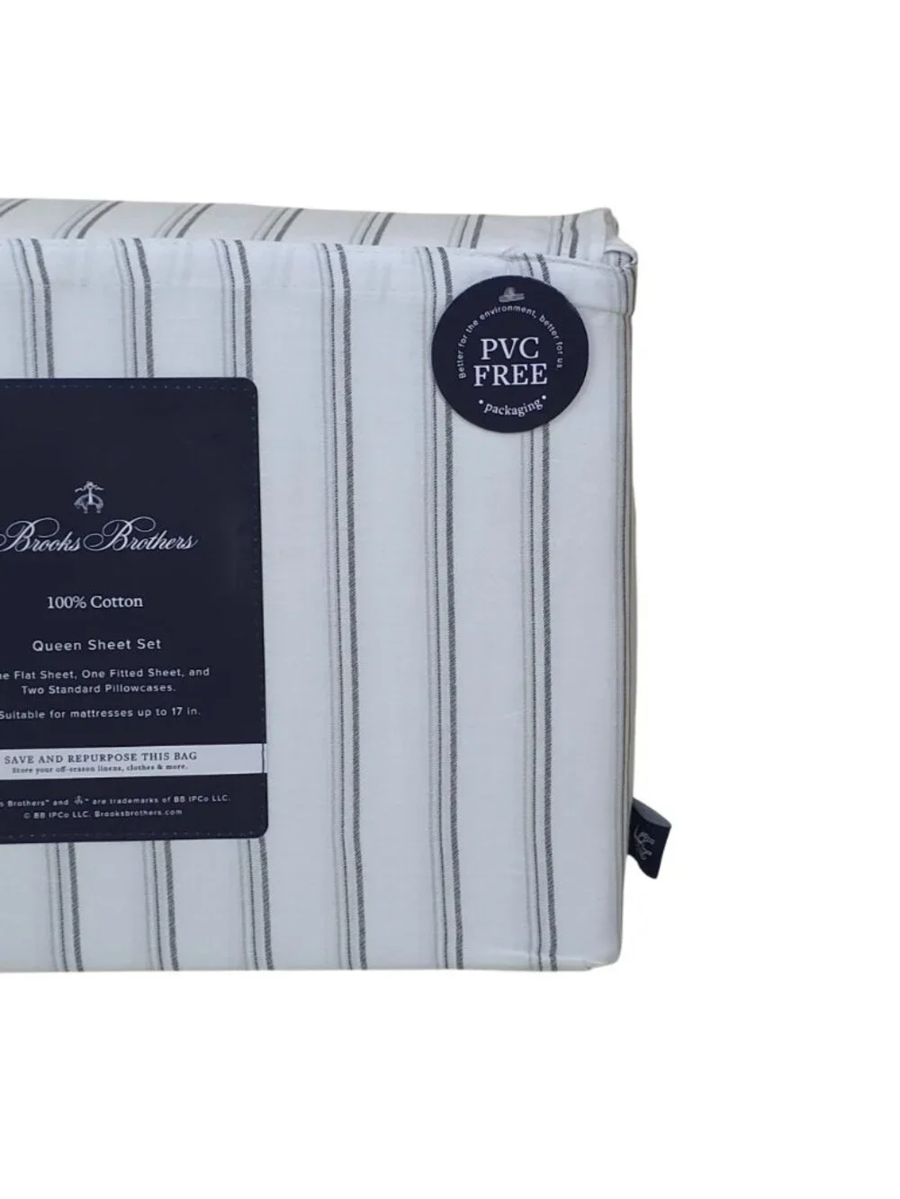 Brooks Brothers Queen 100% Cotton Stripe Sheet Set Fits 17